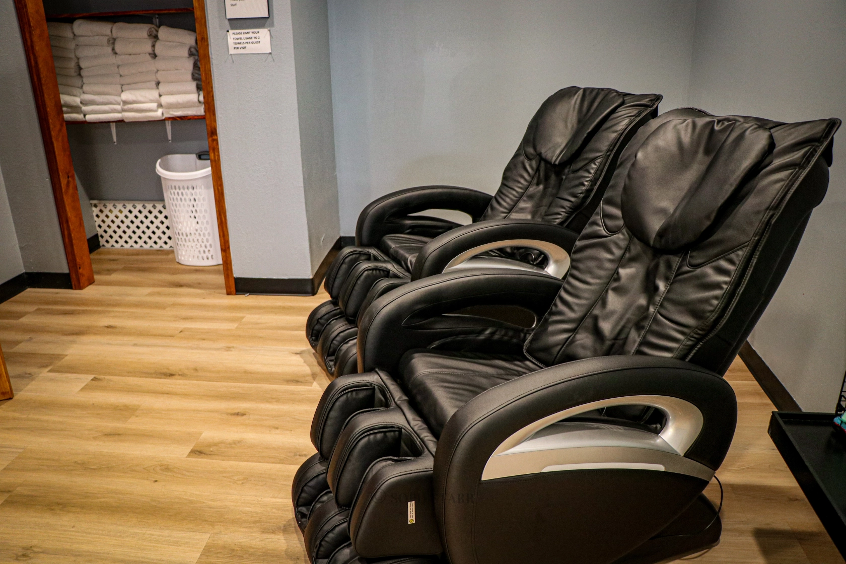 Massage chairs located at 24 Seven Club Fitness