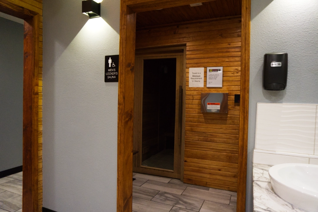 Men's sauna entrance area and controls